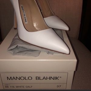 White Manolo Blahnik Stiletto Pointy Toe Heel